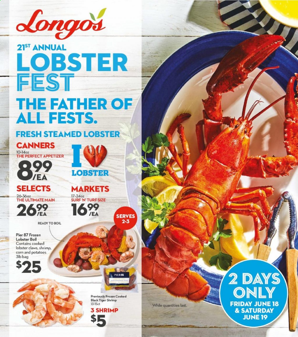 thumbnail - Longo's Flyer - June 18, 2021 - June 19, 2021 - Sales products - lobster, shrimps, Surf. Page 1.