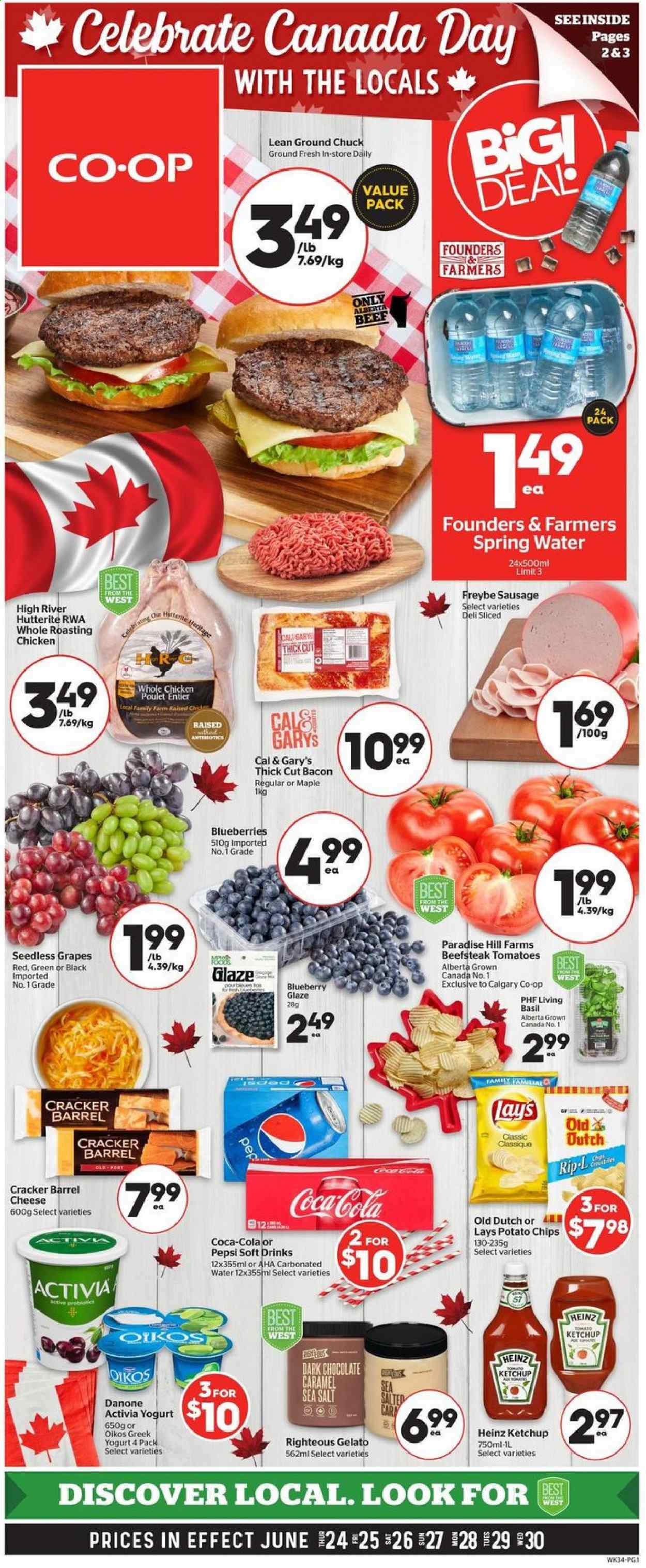 thumbnail - Circulaire Calgary Co-op - 24 Juin 2021 - 30 Juin 2021 - Produits soldés - poulet, viande de poulet, Danone, chips, Pepsi, Activia, ketchup. Page 1.