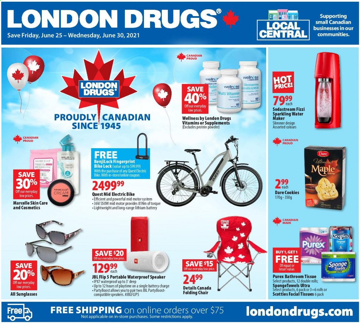 thumbnail - Circulaire London Drugs - 25 Juin 2021 - 30 Juin 2021 - Produits soldés - cookies, JBL. Page 1.