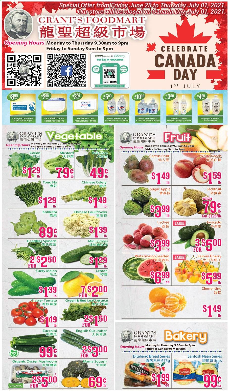 thumbnail - Circulaire Grant's Foodmart - 25 Juin 2021 - 01 Juillet 2021 - Produits soldés - melon, clémentines. Page 1.