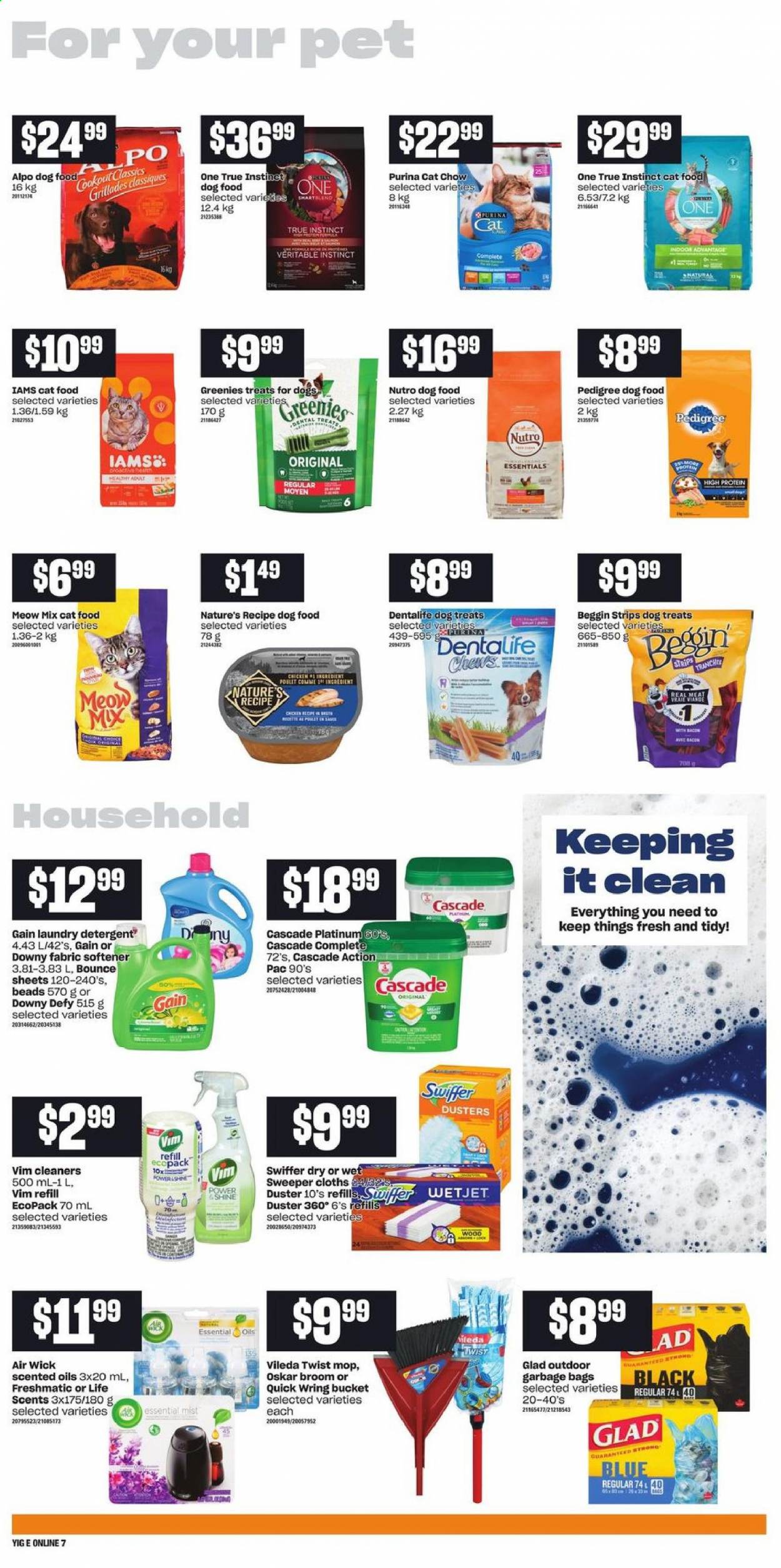 thumbnail - Independent Flyer - June 30, 2021 - July 07, 2021 - Sales products - strips, Gain, Swiffer, fabric softener, laundry detergent, Bounce, Cascade, Downy Laundry, bag, Vileda, mop, duster, broom, WetJet, Air Wick, essential oils, Greenies, animal food, cat food, dog food, Purina, Pedigree, Dentalife, Meow Mix, Alpo, Iams. Page 11.