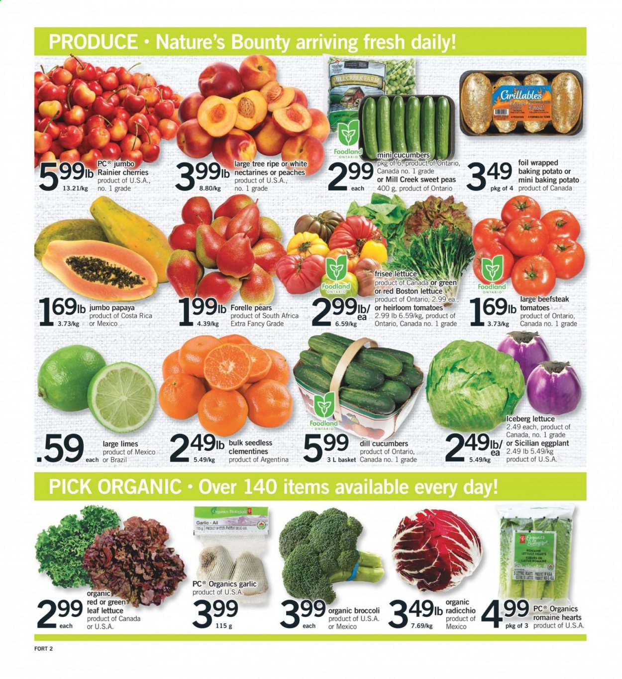 thumbnail - Fortinos Flyer - July 01, 2021 - July 07, 2021 - Sales products - broccoli, cucumber, garlic, russet potatoes, tomatoes, potatoes, peas, lettuce, radicchio, eggplant, clementines, limes, nectarines, cherries, pears, peaches, dill, Nature's Bounty. Page 3.