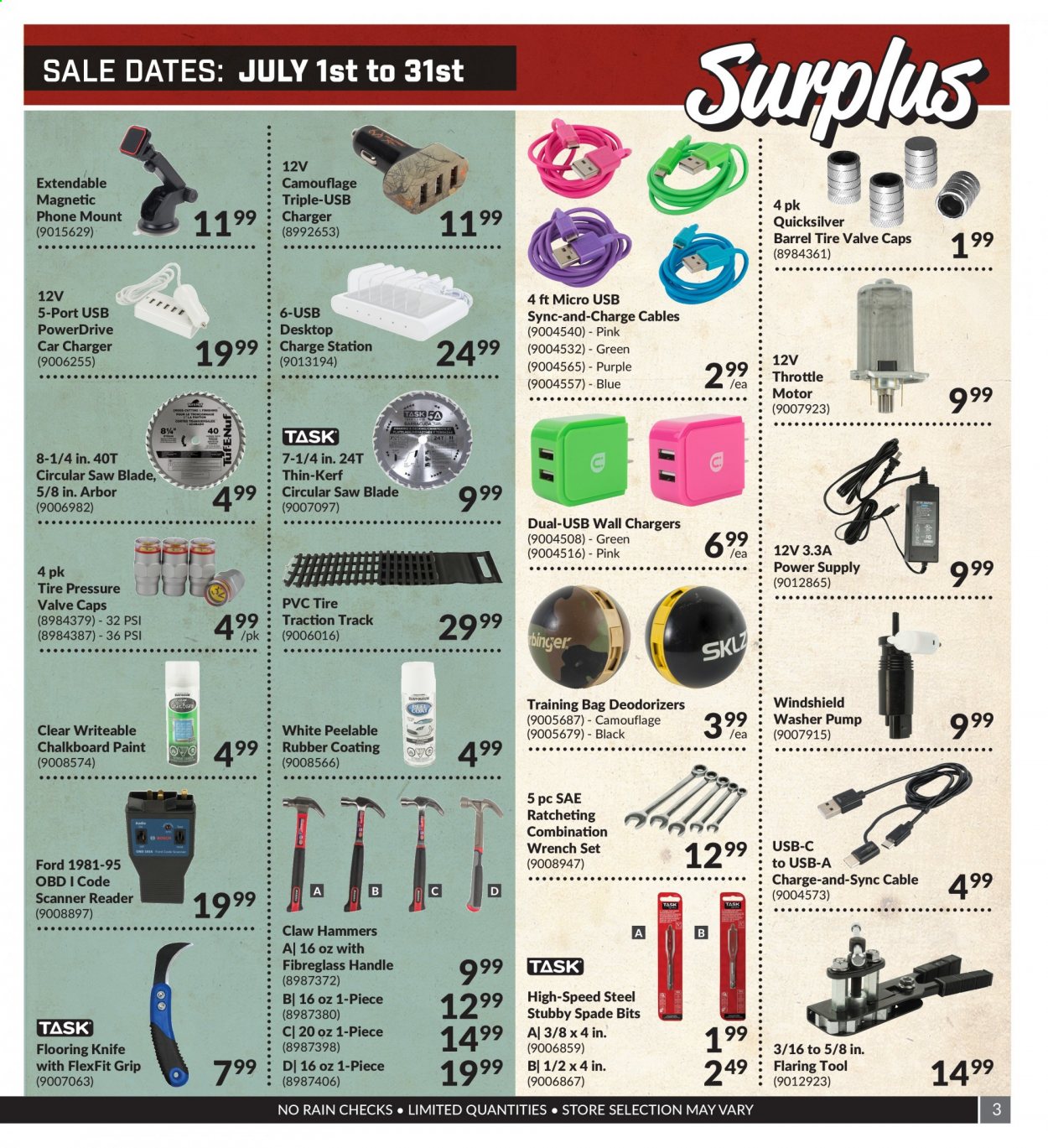 thumbnail - Princess Auto Flyer - July 01, 2021 - July 31, 2021 - Sales products - wrench set, spade, mobile phone holder, flooring, knife, pump, circular saw, saw. Page 3.