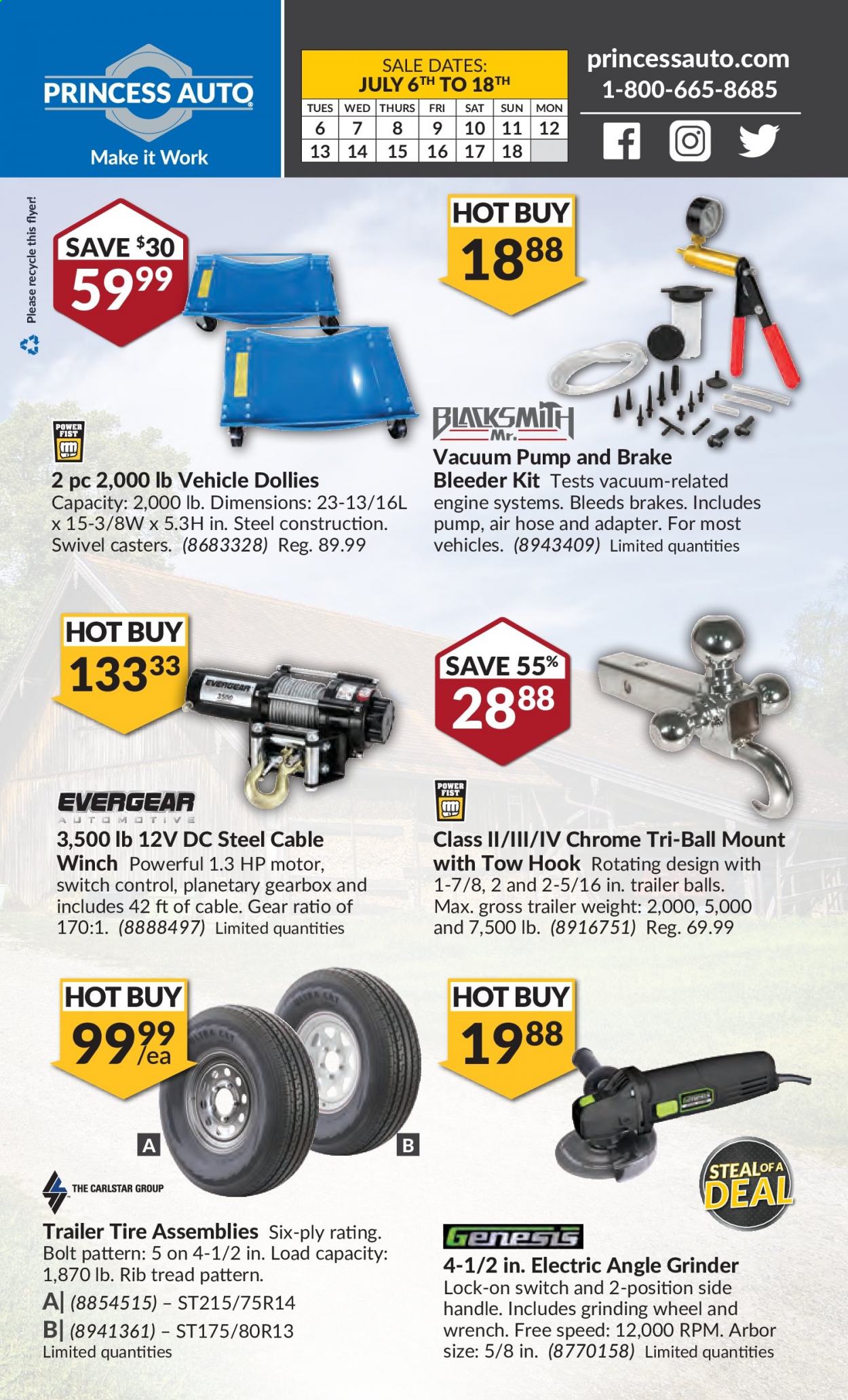 thumbnail - Princess Auto Flyer - July 06, 2021 - July 18, 2021 - Sales products - air hose, vehicle, trailer, pump, angle grinder, grinding wheel. Page 2.