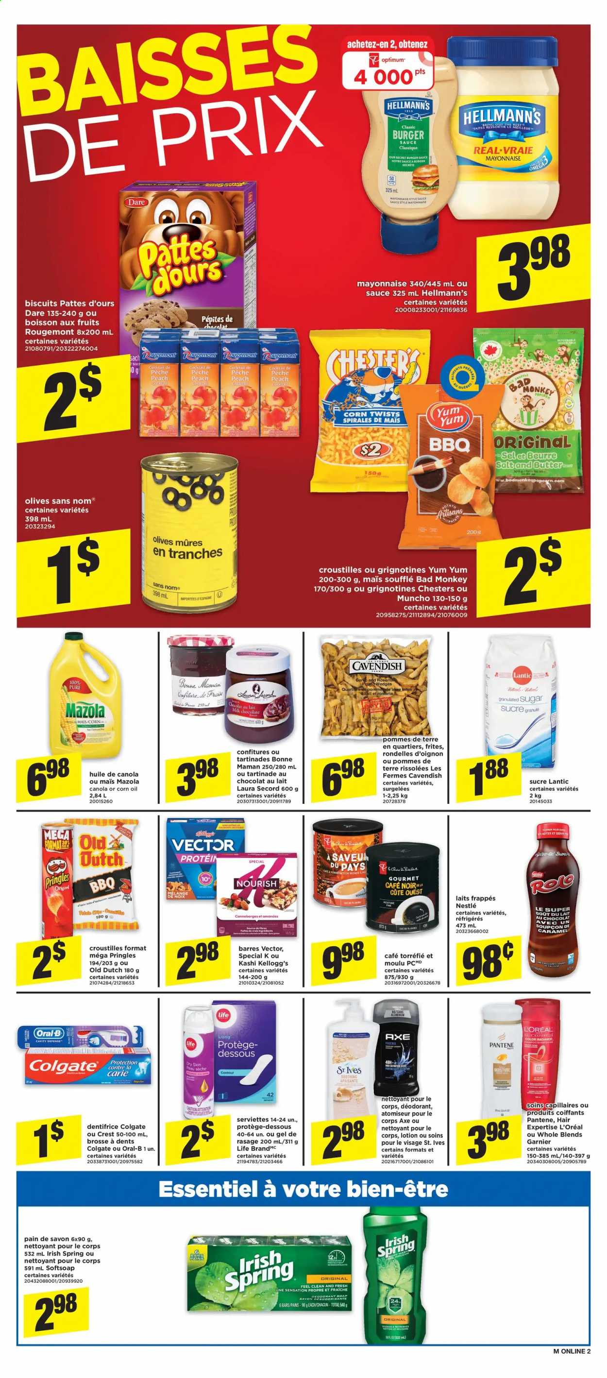 thumbnail - Maxi Flyer - July 08, 2021 - July 14, 2021 - Sales products - mayonnaise, Hellmann’s, potato wedges, milk chocolate, chocolate, Kellogg's, biscuit, Pringles, granulated sugar, sugar, caramel, corn oil, Softsoap, Crest, L’Oréal, body lotion, anti-perspirant, contour, Nestlé, Garnier, Pantene, olives, Oral-B, deodorant. Page 7.