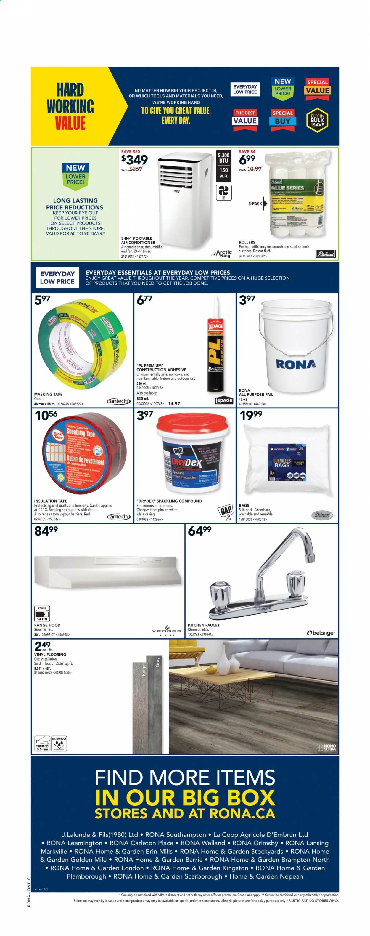 thumbnail - RONA Flyer - July 08, 2021 - July 14, 2021 - Sales products - portable air conditioner, faucet, masking tape, rags. Page 8.