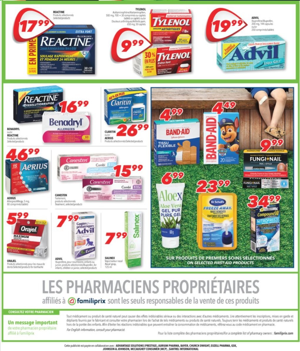 thumbnail - Familiprix Extra Flyer - July 15, 2021 - July 21, 2021 - Sales products - Johnson's, Tylenol, Advil Rapid, Bayer, Dr. Scholl's. Page 3.