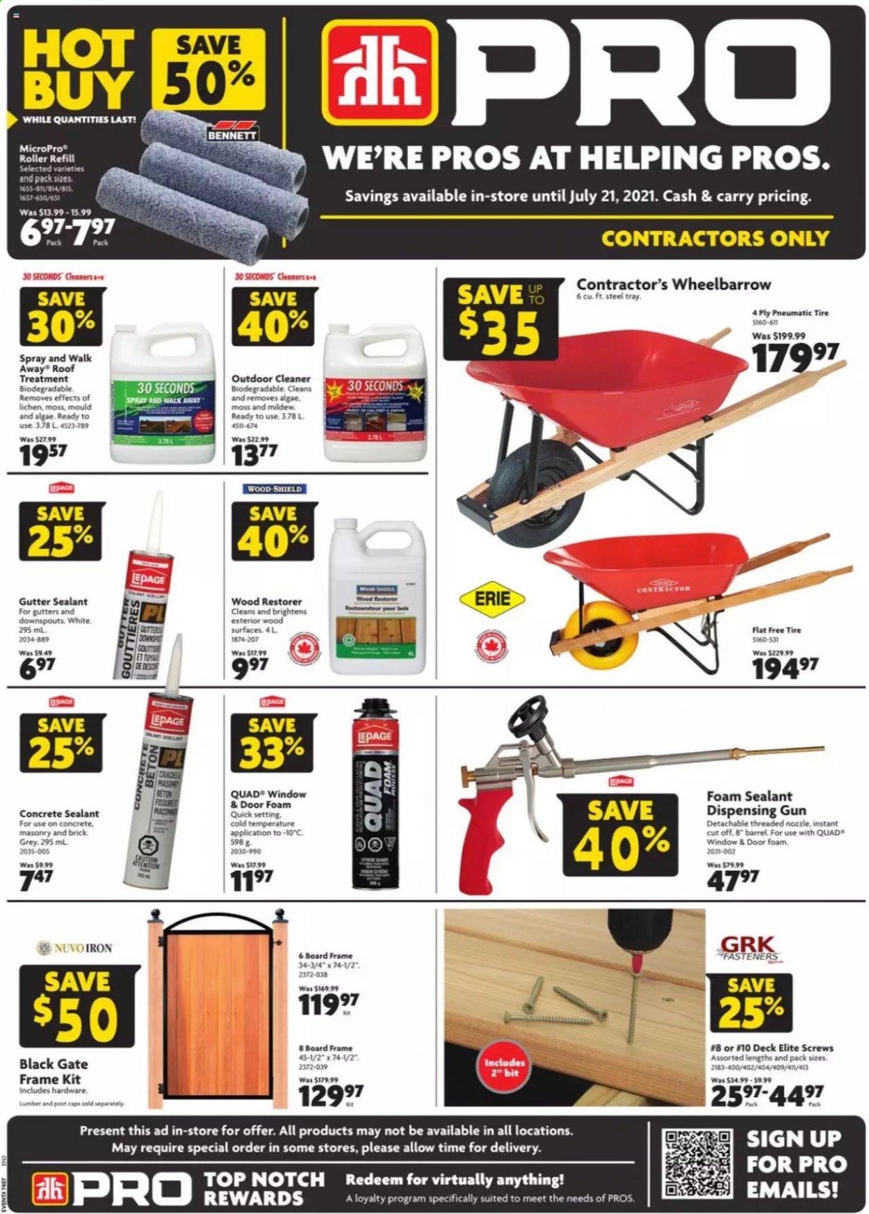thumbnail - Home Hardware Flyer - July 08, 2021 - July 21, 2021 - Sales products - iron, roller, foam sealant, wheelbarrow, cleaner. Page 1.