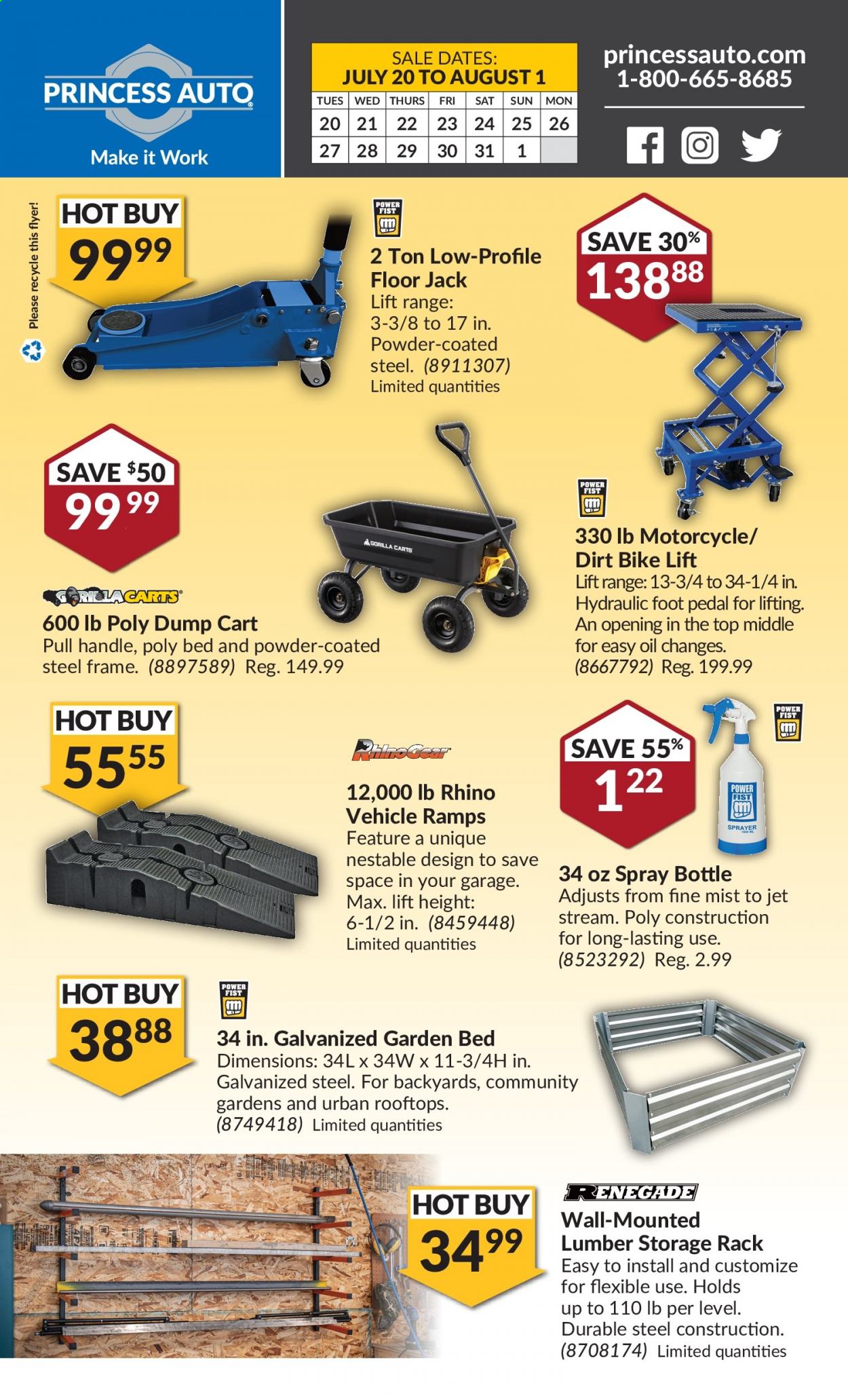thumbnail - Princess Auto Flyer - July 20, 2021 - August 01, 2021 - Sales products - motorcycle, floor jack, portable vehicle ramps. Page 2.