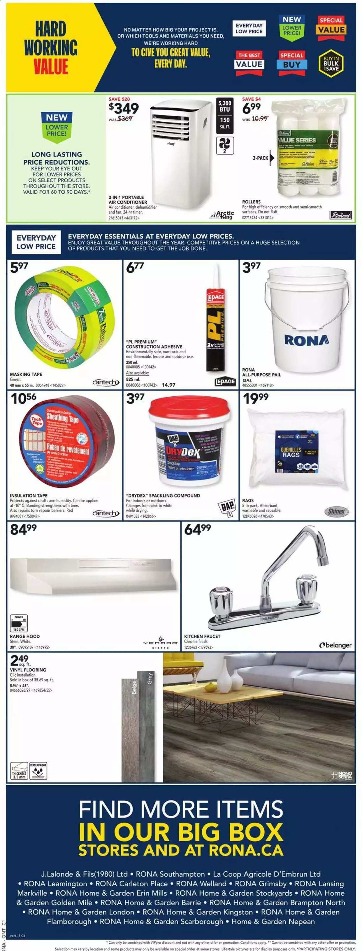thumbnail - RONA Flyer - July 22, 2021 - July 28, 2021 - Sales products - portable air conditioner, faucet, masking tape, rags. Page 8.
