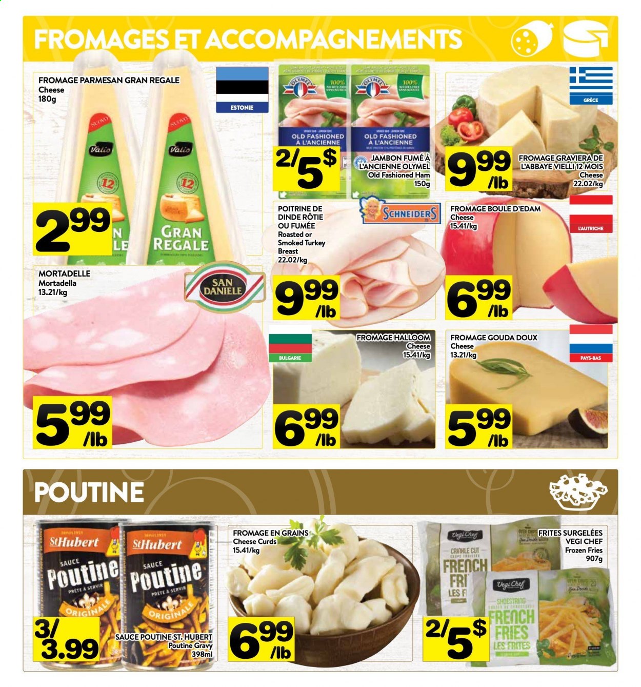 thumbnail - PA Supermarché Flyer - July 26, 2021 - August 01, 2021 - Sales products - sauce, mortadella, ham, edam cheese, gouda, parmesan, cheese, cheese curd, potato fries, turkey. Page 3.