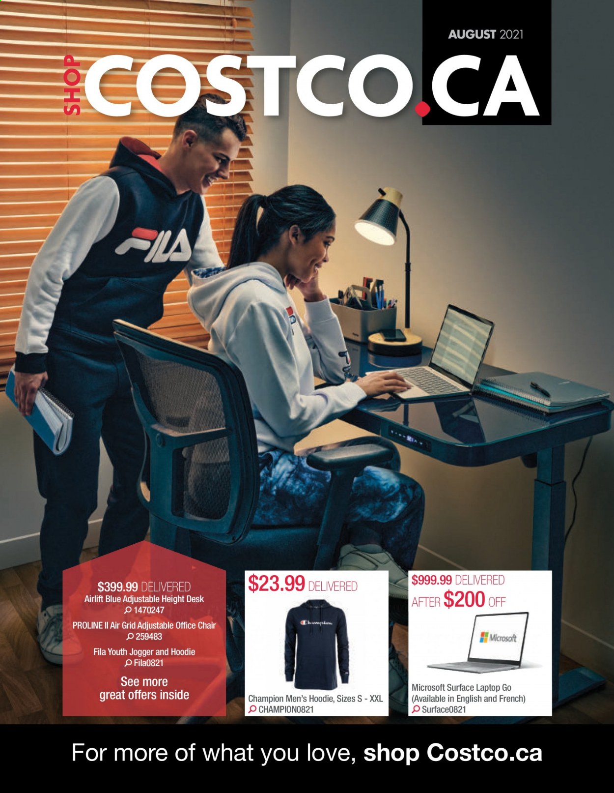 thumbnail - Costco Flyer - August 01, 2021 - August 31, 2021 - Sales products - chair, office chair, hoodie, Fila, laptop. Page 1.