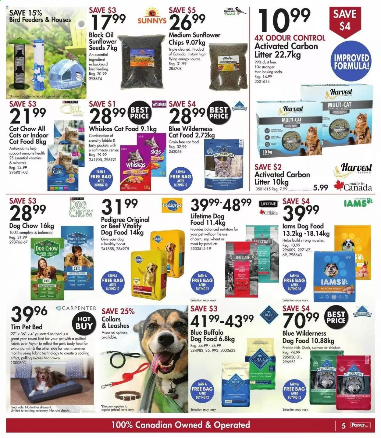 thumbnail - Peavey Mart Flyer - July 29, 2021 - August 05, 2021 - Sales products - pet bed, bird feeder, animal food, Blue Buffalo, cat food, dog food, Dog Chow, Purina, sunflower seeds, Pedigree, Blue Wilderness, Iams. Page 5.
