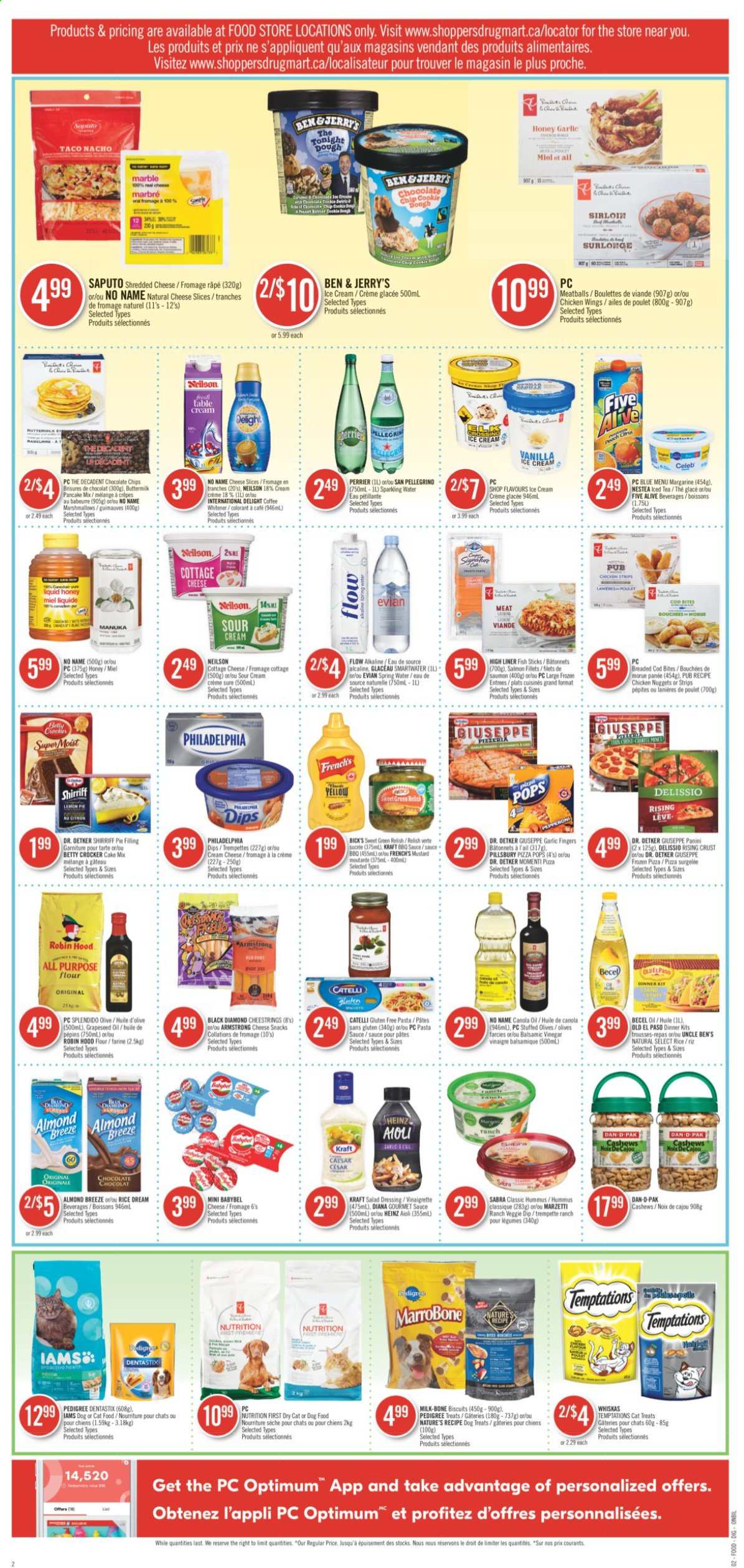 thumbnail - Shoppers Drug Mart Flyer - July 31, 2021 - August 06, 2021 - Sales products - marshmallows, snack, biscuit, all purpose flour, pie filling, pancakes, Dr. Oetker, garlic, Heinz, pasta sauce, Old El Paso, Uncle Ben's, BBQ sauce, mustard, salad dressing, vinaigrette dressing, dressing, Kraft®, balsamic vinegar, canola oil, oil, grape seed oil, honey, cashews, ice tea, Perrier, spring water, sparkling water, Smartwater, Evian, San Pellegrino, coffee, Sure, bra, olives. Page 6.