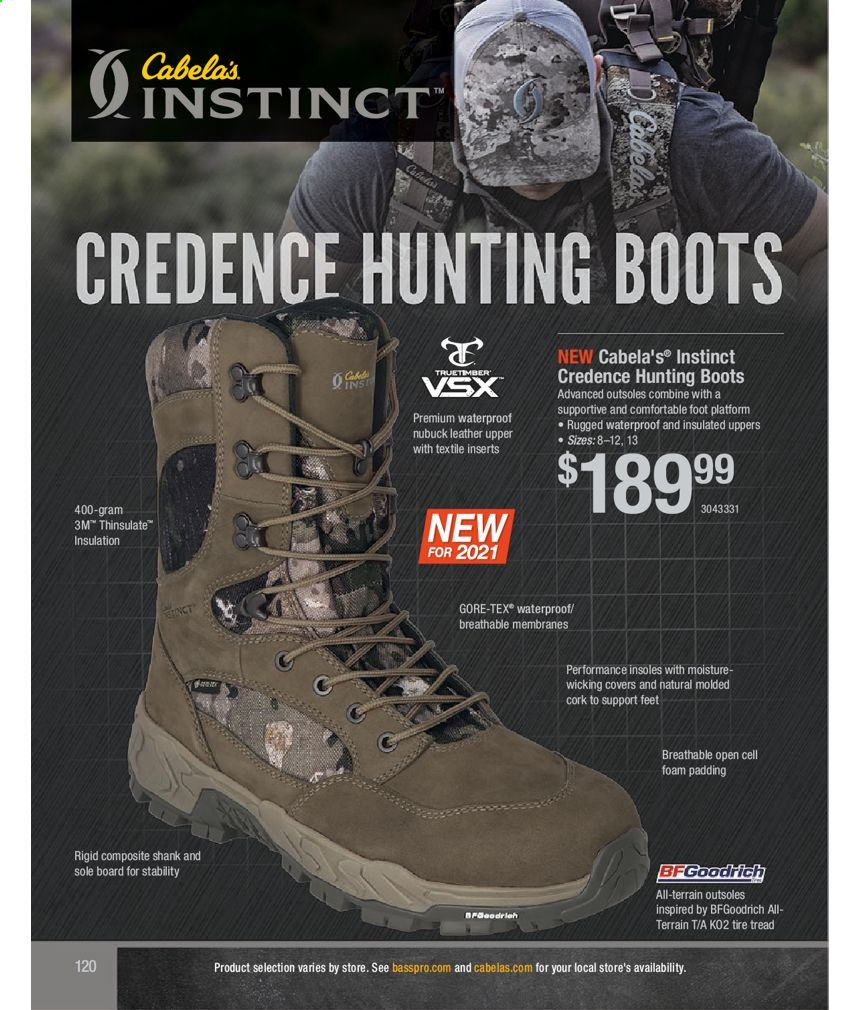 thumbnail - Bass Pro Shops Flyer - Sales products - boots, hunting boots, BF Goodrich. Page 120.