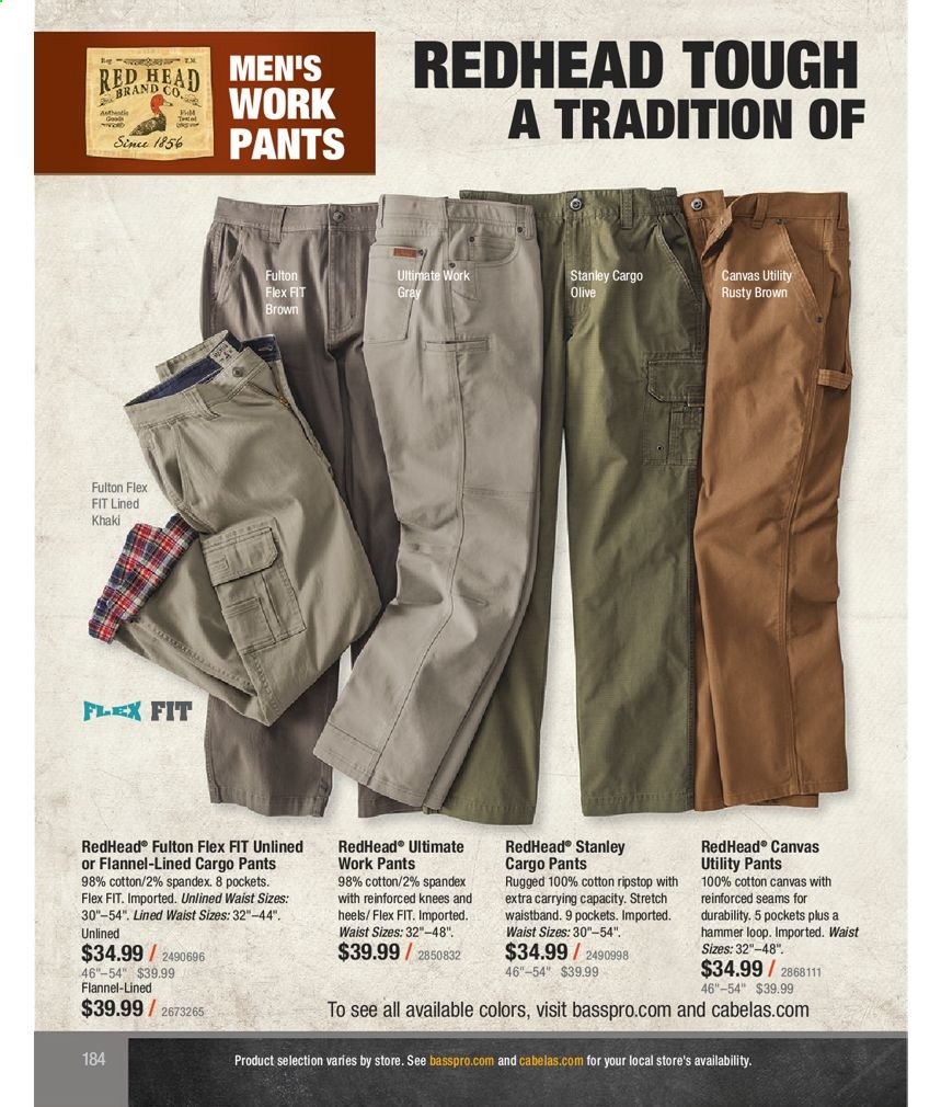 thumbnail - Bass Pro Shops Flyer - Sales products - cargo pants, pants. Page 184.
