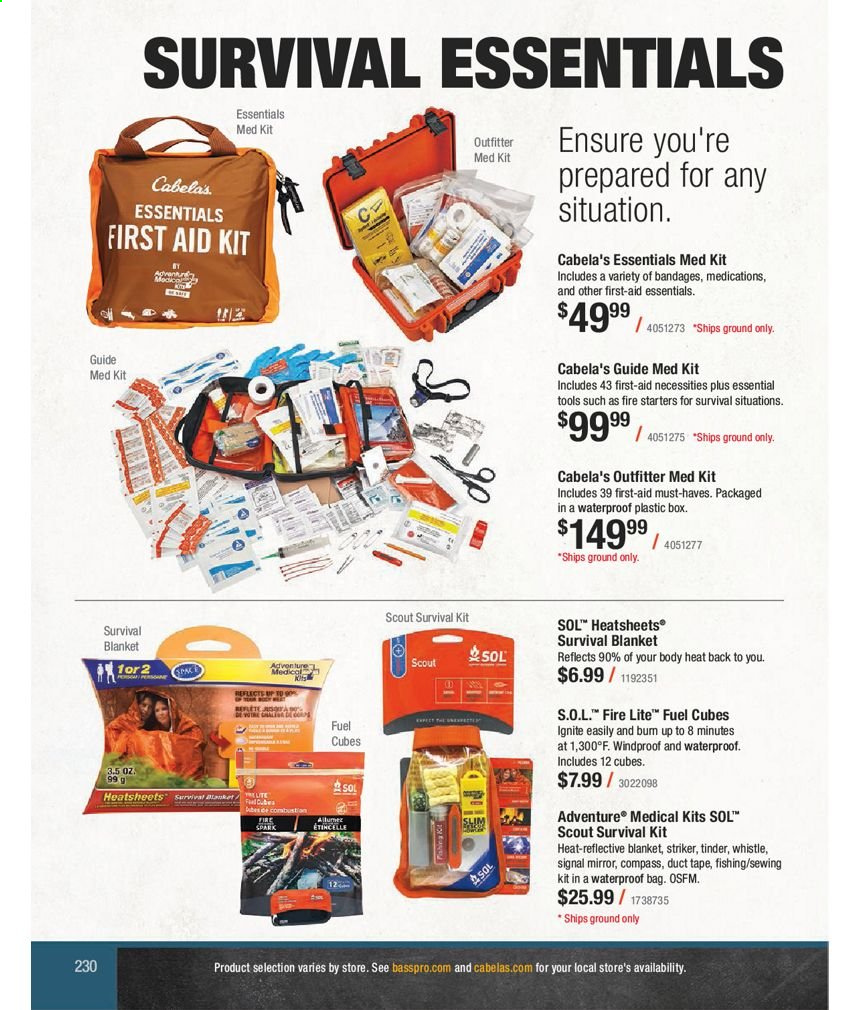 thumbnail - Bass Pro Shops Flyer - Sales products - blanket, first aid kit. Page 230.