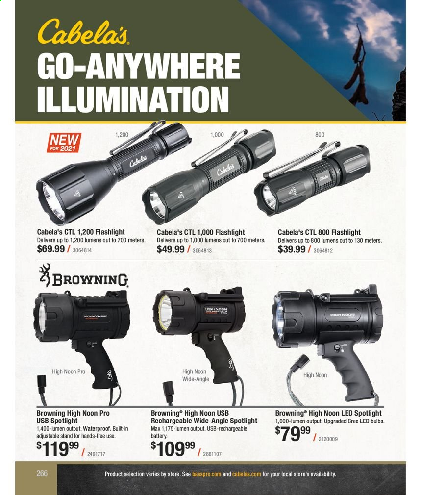 thumbnail - Bass Pro Shops Flyer - Sales products - Browning, flashlight. Page 266.