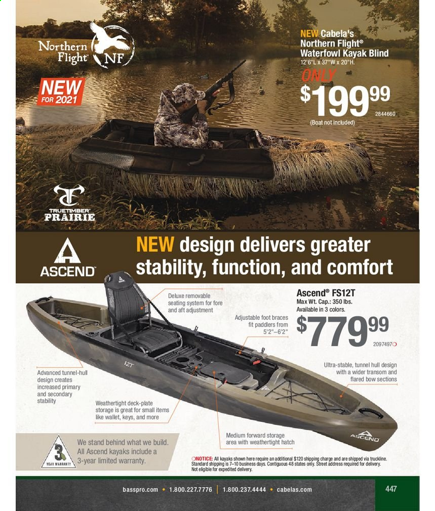 thumbnail - Bass Pro Shops Flyer - Sales products - wallet, boat, kayak. Page 447.