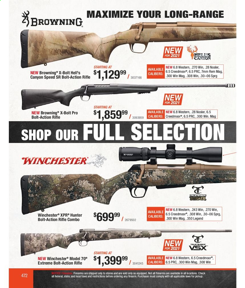thumbnail - Bass Pro Shops Flyer - Sales products - Hunter, Browning, rifle. Page 472.