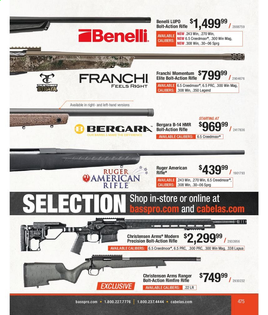 thumbnail - Bass Pro Shops Flyer - Sales products - Bergara, rifle, Ruger. Page 475.