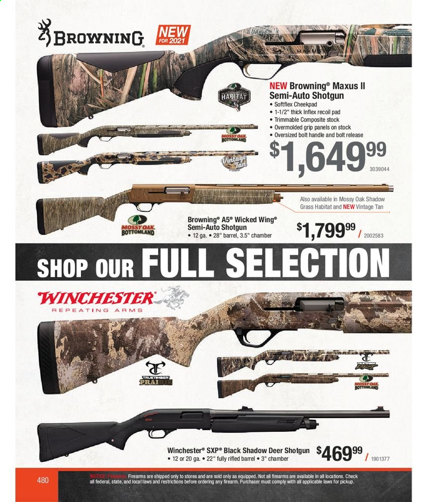thumbnail - Bass Pro Shops Flyer - Sales products - Browning, shotgun. Page 480.