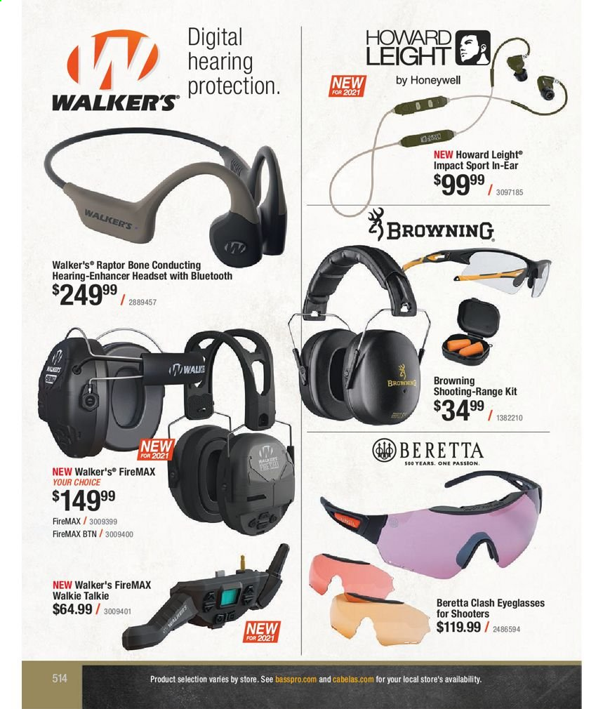 thumbnail - Bass Pro Shops Flyer - Sales products - Honeywell, headset, eye glasses, Browning. Page 514.