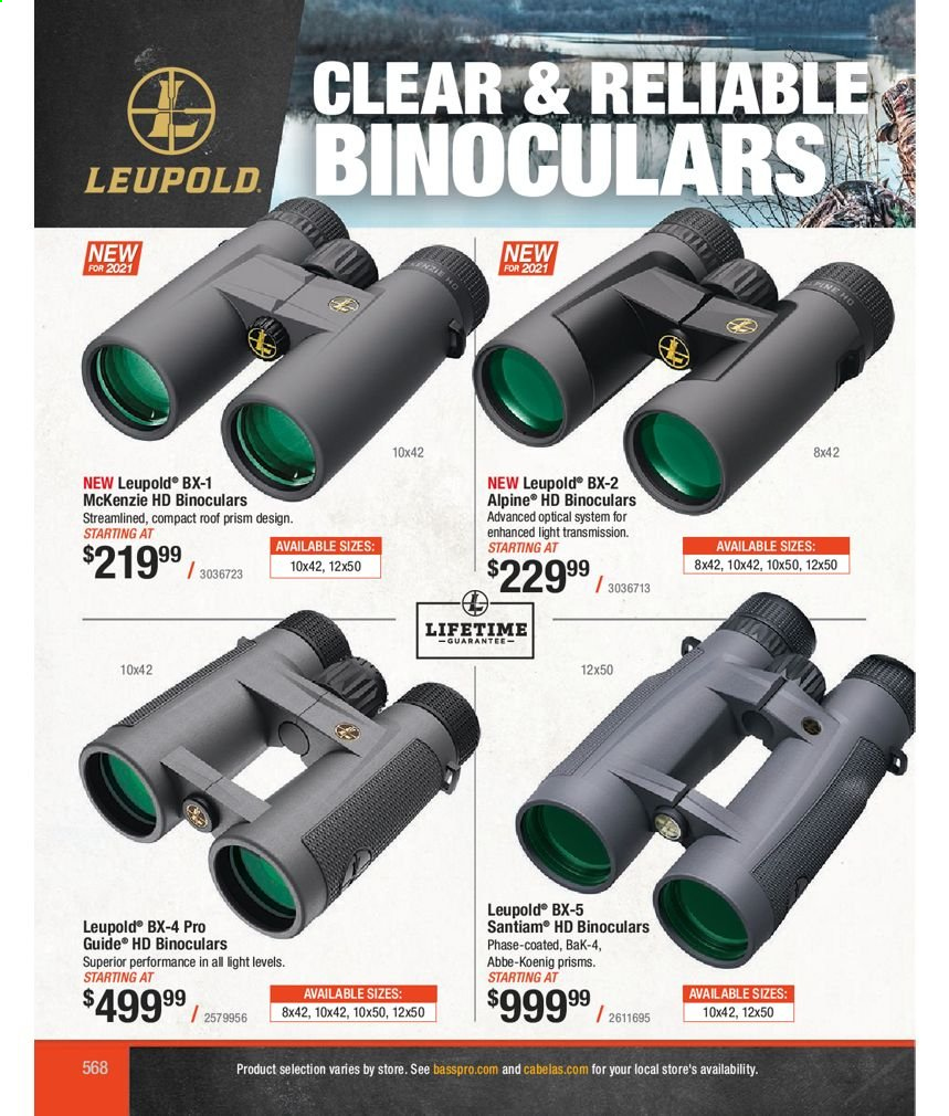 thumbnail - Bass Pro Shops Flyer - Sales products - binoculars, Leupold. Page 568.