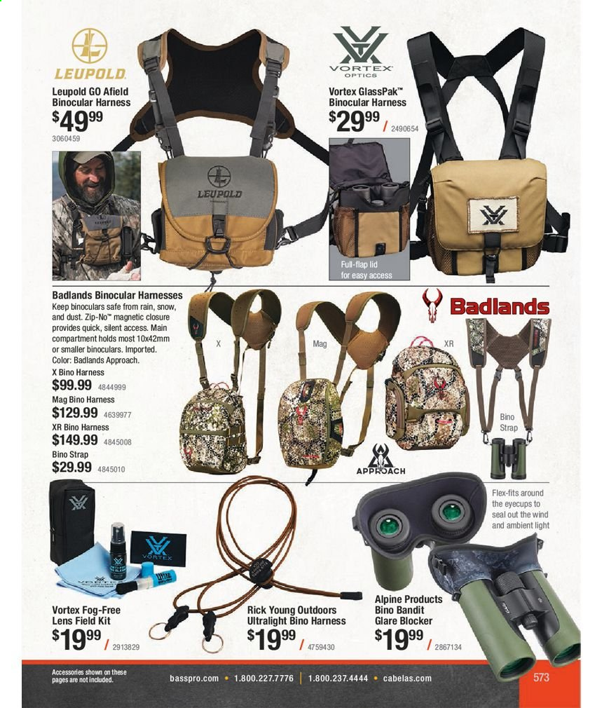 thumbnail - Bass Pro Shops Flyer - Sales products - lens, binoculars, Leupold, strap. Page 573.