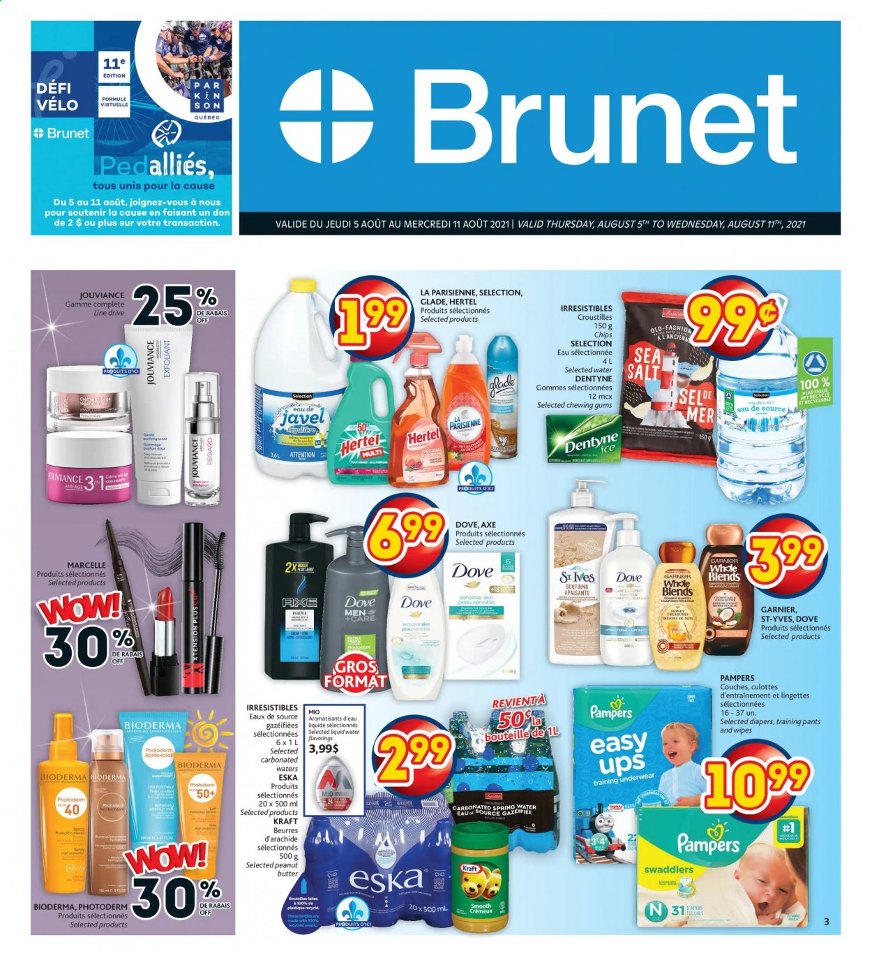 thumbnail - Brunet Flyer - August 05, 2021 - August 11, 2021 - Sales products - wipes, pants, nappies, baby pants, contour, Garnier, shampoo, Pampers. Page 1.