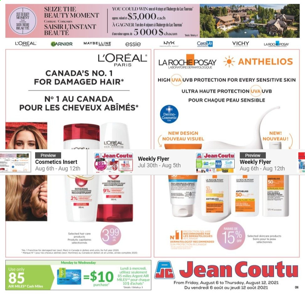 thumbnail - Circulaire Jean Coutu - 06 Août 2021 - 12 Août 2021 - Produits soldés - Garnier, Vichy, La Roche-Posay, Maybelline. Page 1.
