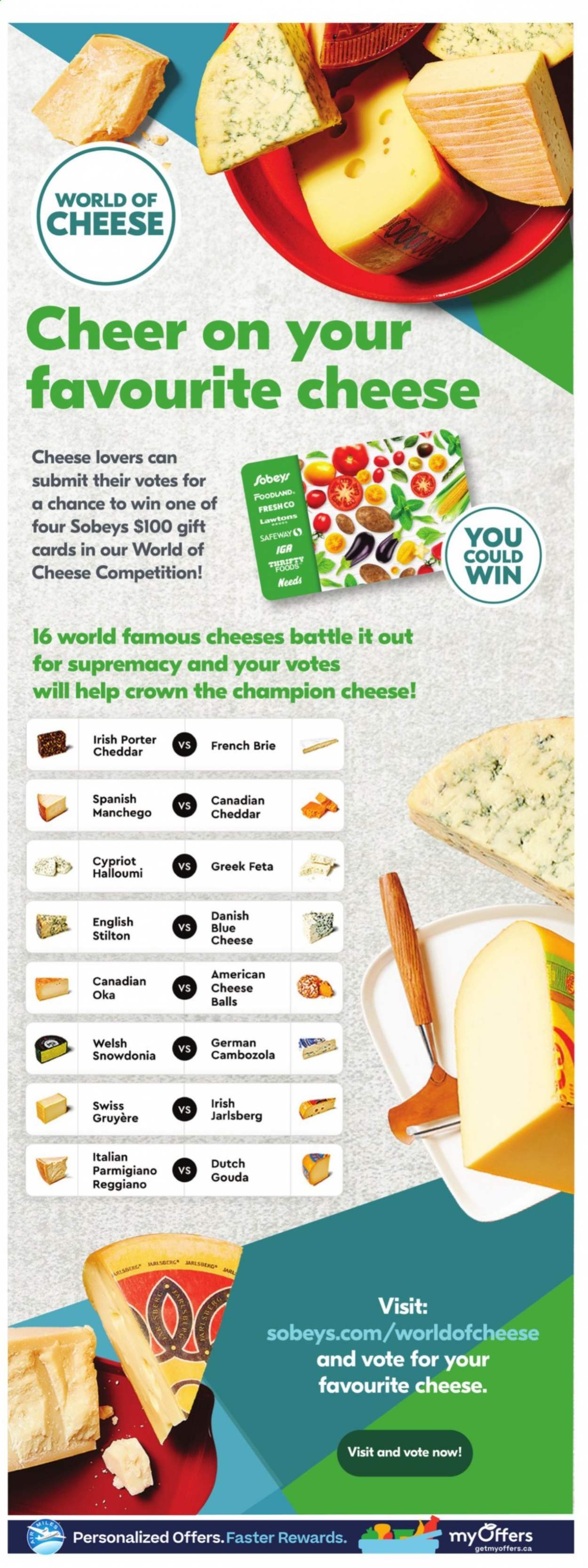 thumbnail - Sobeys Urban Fresh Flyer - August 05, 2021 - August 11, 2021 - Sales products - american cheese, blue cheese, gouda, Gruyere, Manchego, Stilton, halloumi, cheddar, cheese, brie, Parmigiano Reggiano, feta. Page 9.