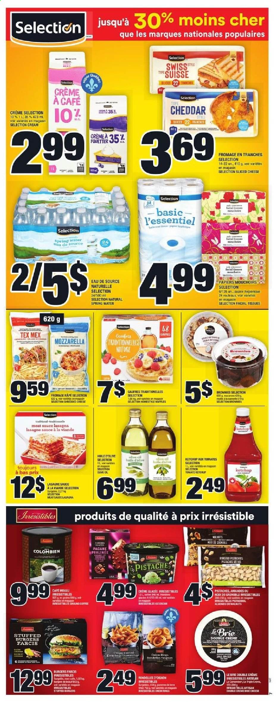 thumbnail - Super C Flyer - August 05, 2021 - August 11, 2021 - Sales products - brownies, waffles, onion rings, hamburger, sauce, lasagna meal, shredded cheese, sliced cheese, cheddar, brie, olive oil, oil, almonds, walnuts, pistachios, spring water, coffee, tissues, facial tissues, mozzarella. Page 8.