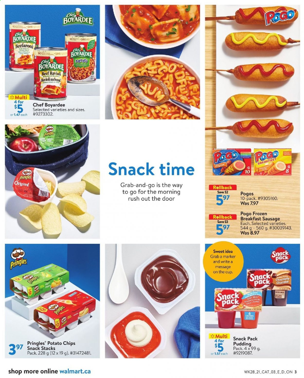 thumbnail - Circulaire Walmart - 05 Août 2021 - 08 Septembre 2021 - Produits soldés - ravioli, chocolat, chips, Pringles, sauce tomate. Page 3.