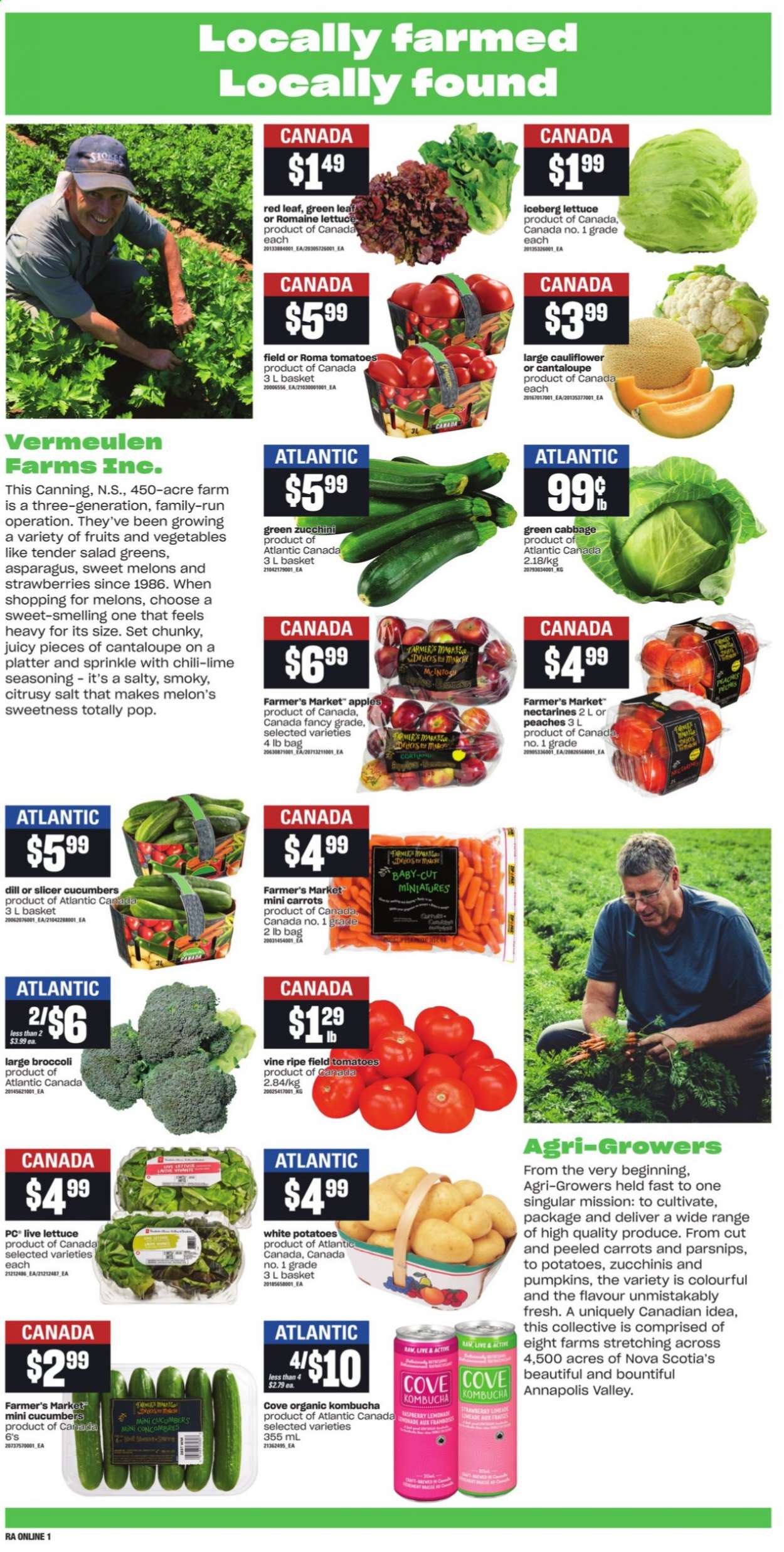 thumbnail - Atlantic Superstore Flyer - August 12, 2021 - August 18, 2021 - Sales products - asparagus, broccoli, cabbage, carrots, cauliflower, cucumber, tomatoes, zucchini, potatoes, pumpkin, parsnips, lettuce, salad, apples, nectarines, strawberries, melons, peaches, salt, dill, spice, kombucha, salad greens. Page 4.
