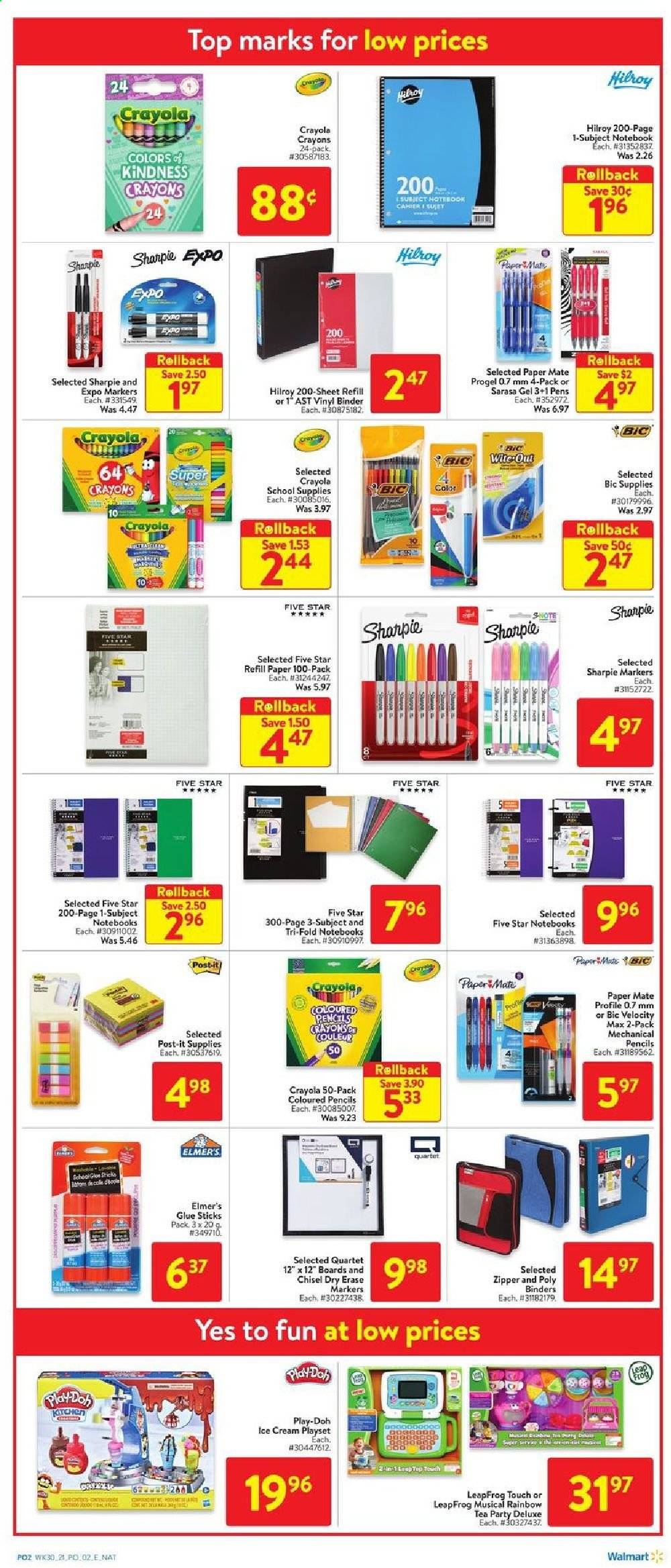 thumbnail - Circulaire Walmart - 19 Août 2021 - 25 Août 2021 - Produits soldés - cahier, crayon, Post-it, BIC, Play-Doh. Page 2.