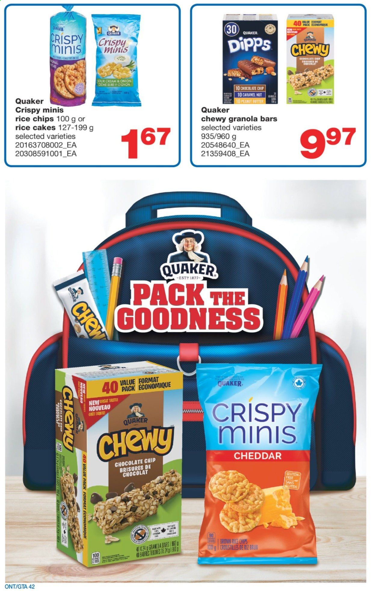 thumbnail - Wholesale Club Flyer - August 19, 2021 - September 08, 2021 - Sales products - Quaker, cheese, granola bar, brown rice, caramel, peanut butter, Sure, chips. Page 42.