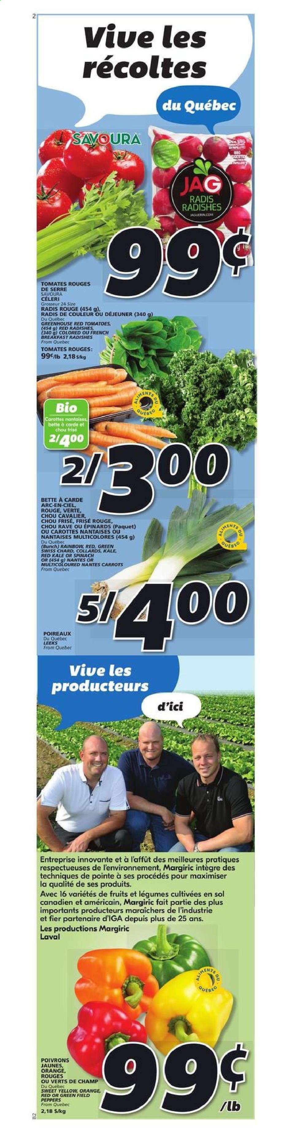 thumbnail - IGA Flyer - August 26, 2021 - September 01, 2021 - Sales products - carrots, radishes, kale, peppers, Sol. Page 14.