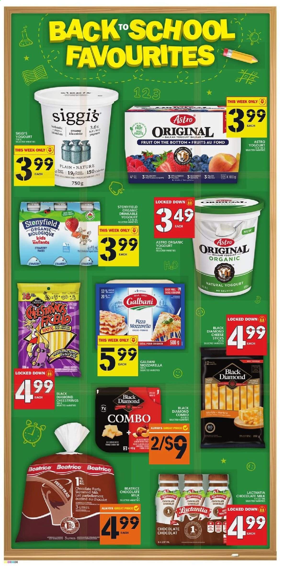 thumbnail - Food Basics Flyer - August 26, 2021 - September 01, 2021 - Sales products - pizza, string cheese, Galbani, milk, cheese sticks, milk chocolate, chocolate, gelatin. Page 10.