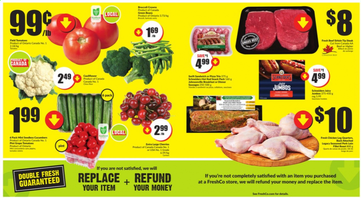 thumbnail - Circulaire FreshCo. - 26 Août 2021 - 01 Septembre 2021 - Produits soldés - tomates, concombre, cerises, steak, sandwich. Page 2.