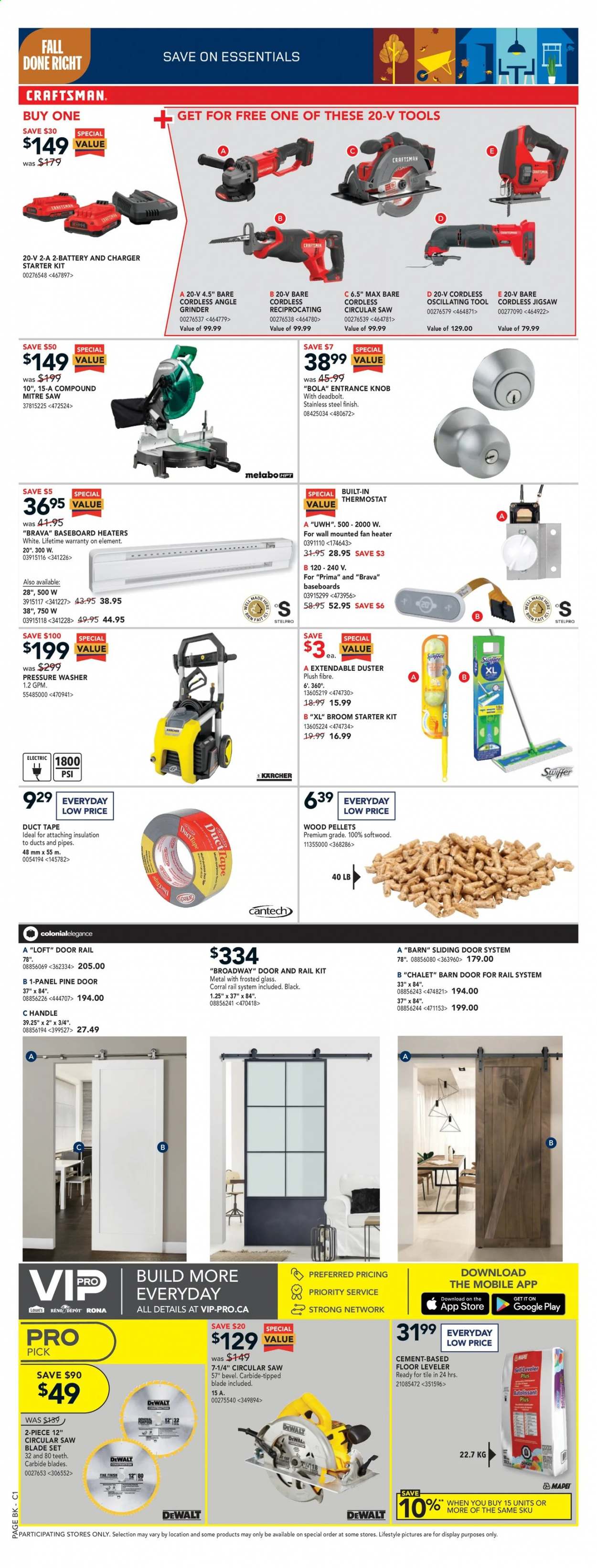 thumbnail - RONA Flyer - August 26, 2021 - September 01, 2021 - Sales products - grinder, fan heater, sliding door, DeWALT, circular saw blade, circular saw, saw, angle grinder, pressure washer, Kärcher, duster. Page 2.