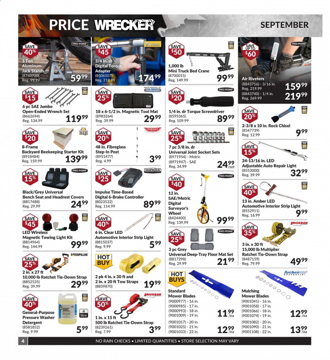 thumbnail - Princess Auto Flyer - September 01, 2021 - September 30, 2021 - Sales products - screwdriver, wrench, wrench set, tray, pressure washer, strap, brake controller, car floor mats. Page 4.