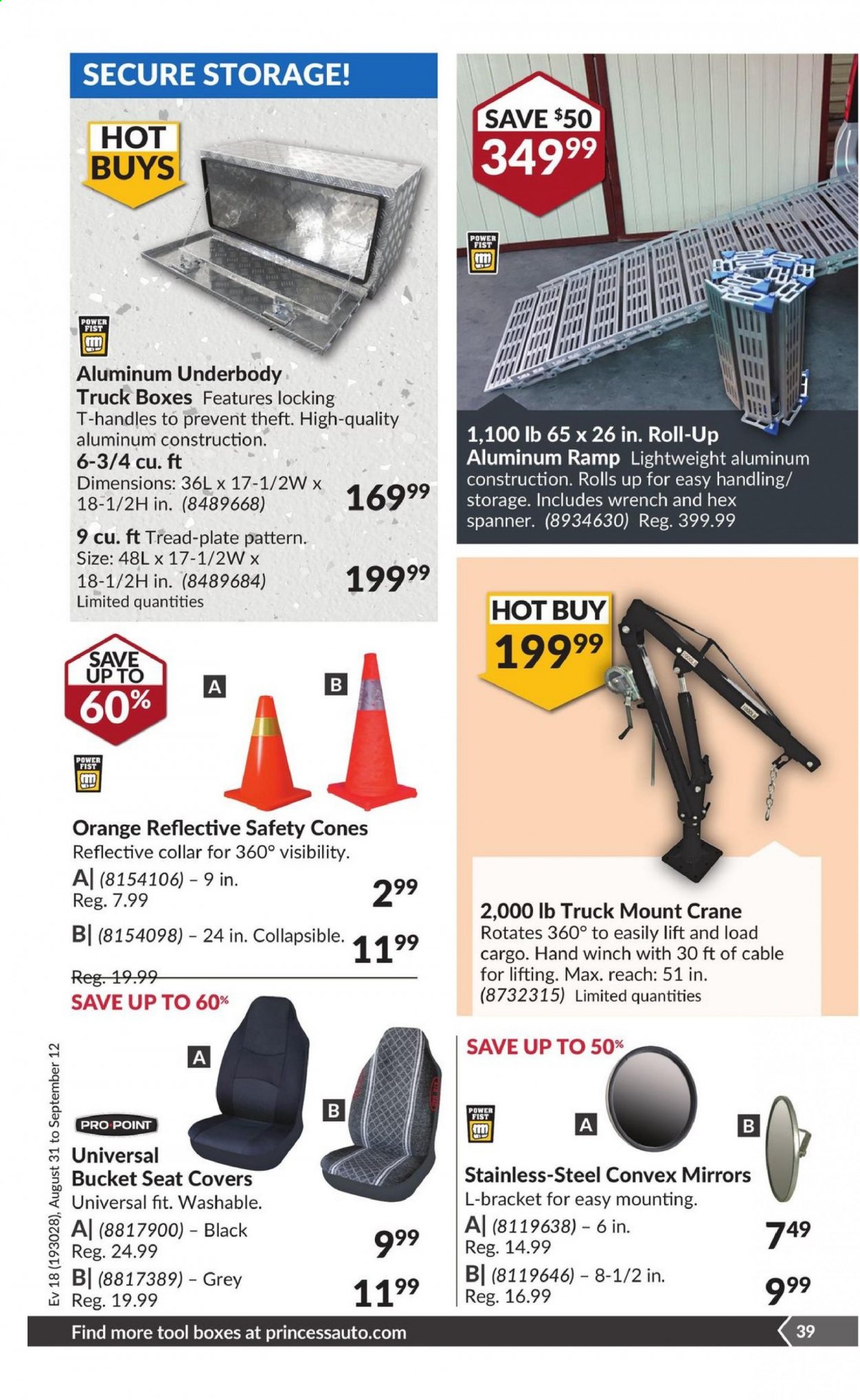 thumbnail - Princess Auto Flyer - August 31, 2021 - September 12, 2021 - Sales products - tool box, spanner, car seat cover. Page 45.