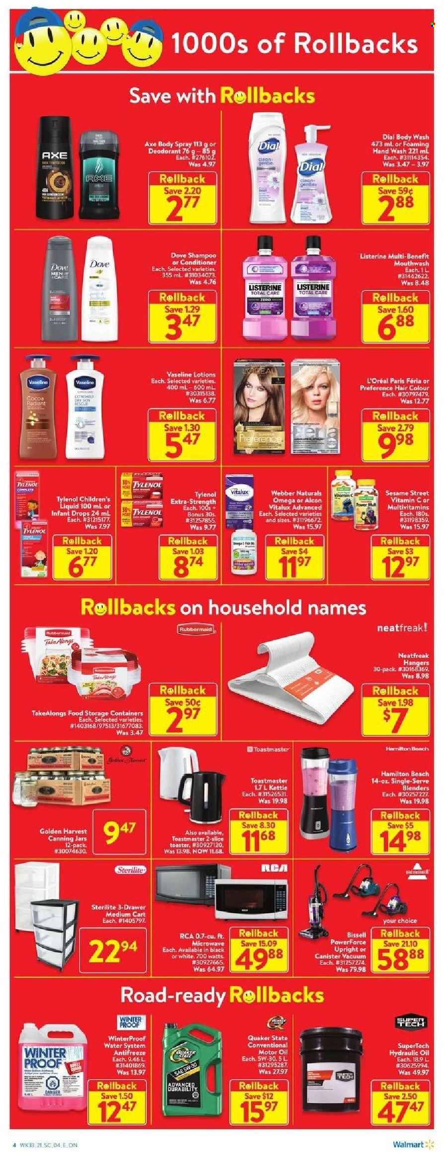 thumbnail - Circulaire Walmart - 09 Septembre 2021 - 15 Septembre 2021 - Produits soldés - sésame, Axe, déodorant, shampooing, L'Oréal, Dove, toaster, Listerine. Page 4.