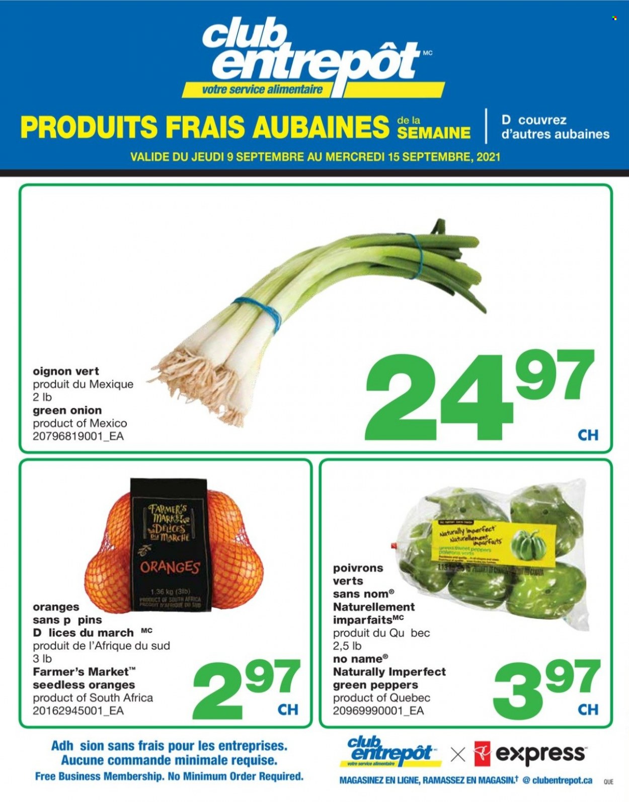 thumbnail - Wholesale Club Flyer - September 09, 2021 - September 15, 2021 - Sales products - onion, peppers, green onion, No Name, pin, oranges. Page 1.