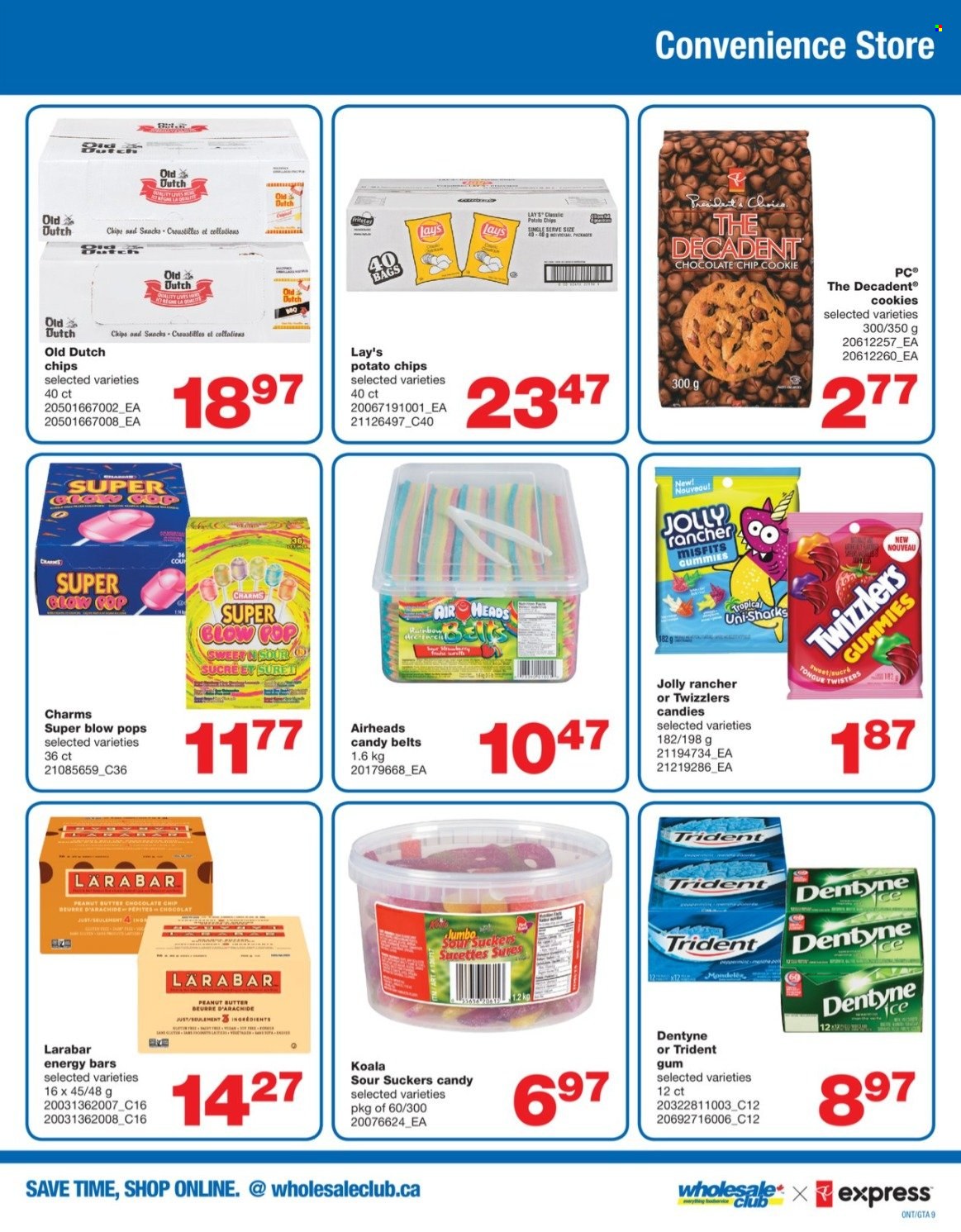 thumbnail - Wholesale Club Flyer - September 09, 2021 - September 29, 2021 - Sales products - cookies, AirHeads, Trident, potato chips, Lay’s, energy bar, peanut butter, bag, chips. Page 9.