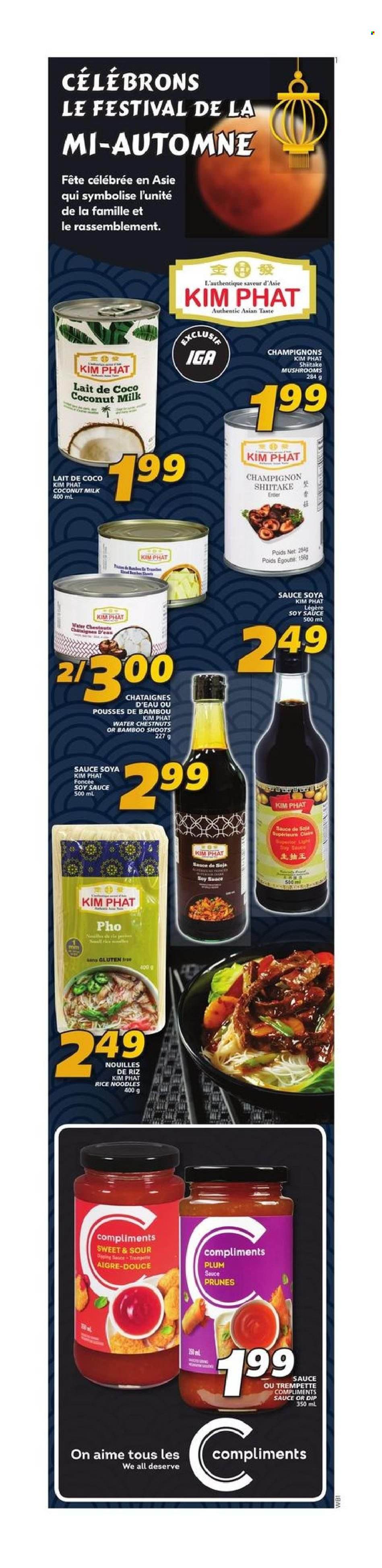 thumbnail - IGA Flyer - September 16, 2021 - September 22, 2021 - Sales products - mushrooms, Ace, noodles, dip, bamboo shoot, coconut milk, water chestnuts, rice vermicelli, soy sauce, prunes, dried fruit. Page 10.