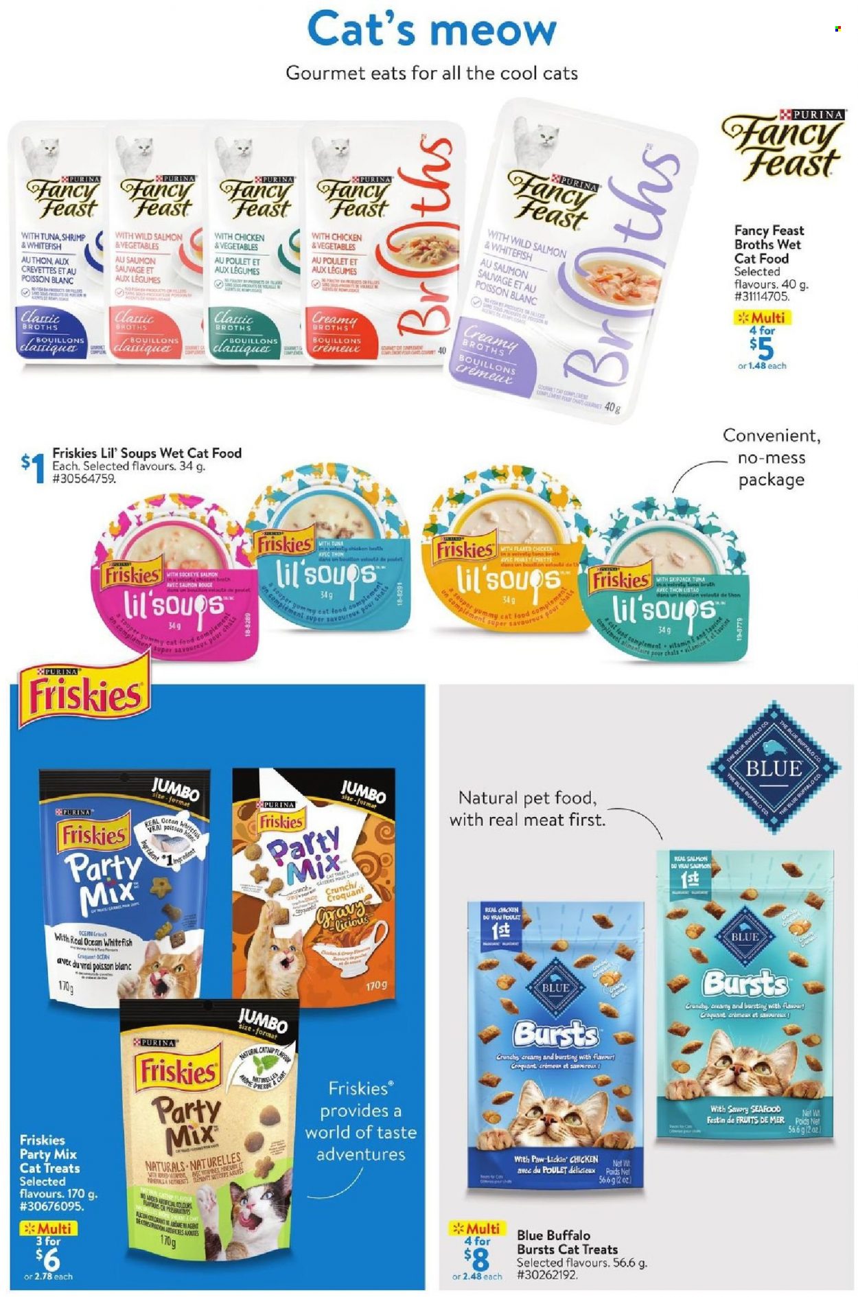 thumbnail - Walmart Flyer - September 16, 2021 - September 29, 2021 - Sales products - shrimps, broth, animal food, Blue Buffalo, cat food, Purina, Fancy Feast, Friskies, wet cat food. Page 4.