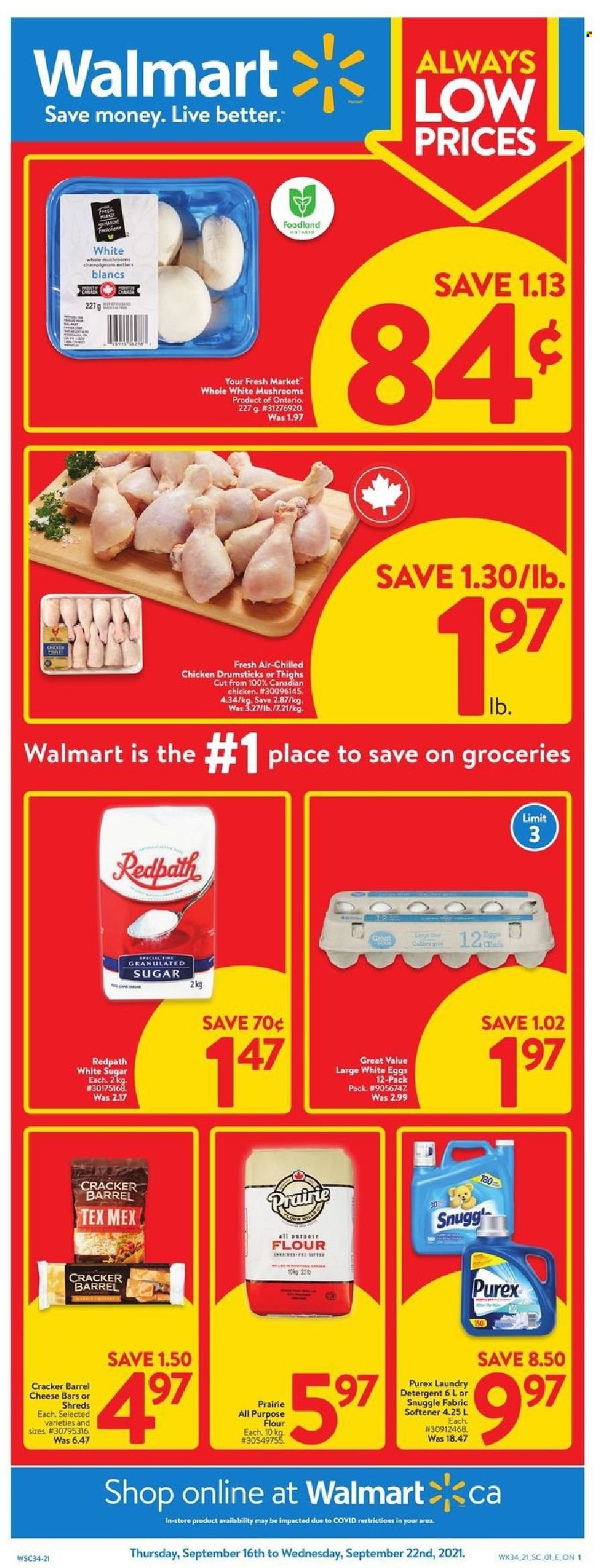 thumbnail - Circulaire Walmart - 16 Septembre 2021 - 22 Septembre 2021 - Produits soldés - champignon, Always, détergent. Page 1.