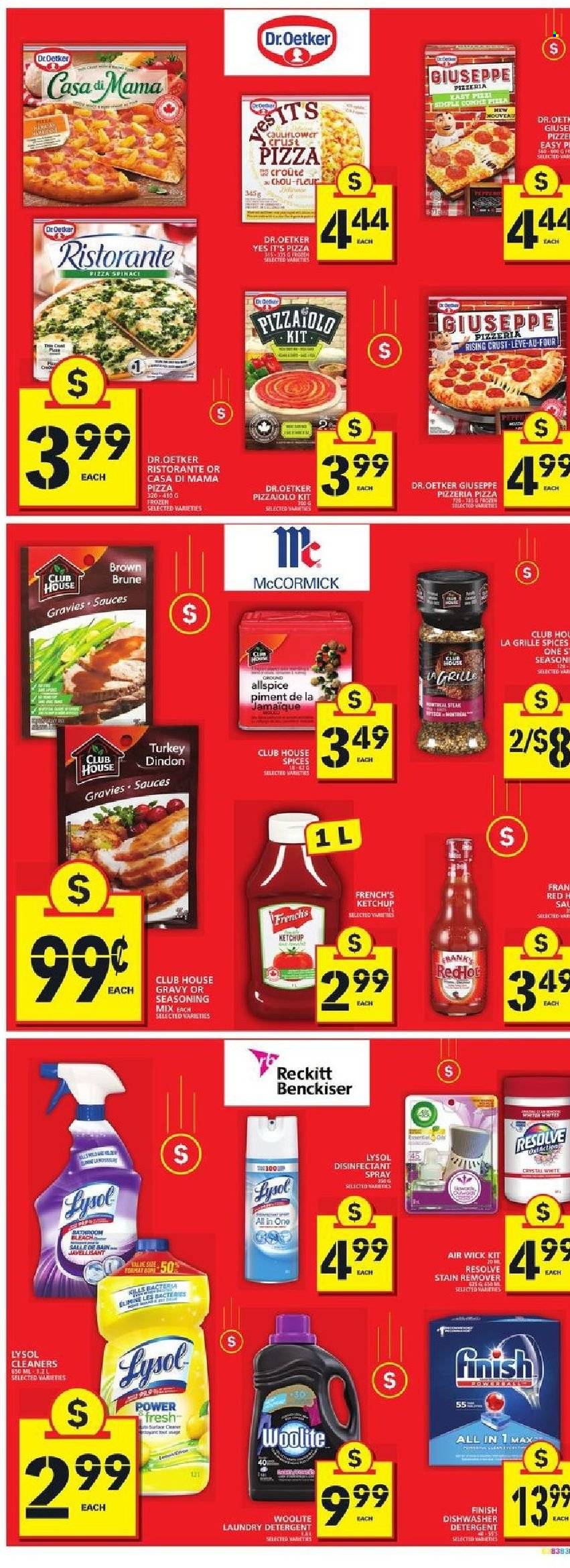 thumbnail - Food Basics Flyer - September 16, 2021 - September 22, 2021 - Sales products - pizza, Dr. Oetker, spice, bleach, stain remover, Lysol, Woolite, laundry detergent, antibacterial spray, Air Wick, detergent, ketchup, desinfection. Page 3.